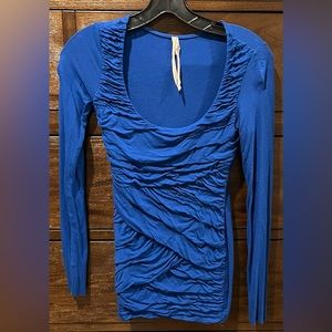Bailey 44 Electric Blue XS Long Sleeve Scoop neck Ruched Shirt